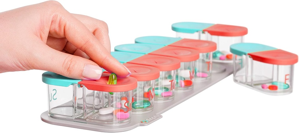 Sagely Smart XL ukentlig piller Organizer AM / PM - medisinsk lagring Organizer med påminnelse alarm app (stor nok til å passe fiskeolje, cod leverolje, vitamin D kosttilskudd og vitaminer) Mint / koral)
