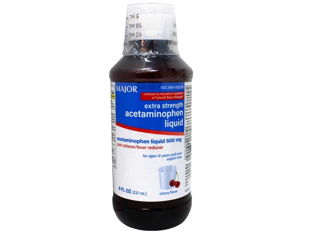 MAJOR voksen ekstra styrke flytende Acetaminophen - 500 mg Acetaminophen/15 ml dose - smertefri og feber reduserer - Cherry Flavor - 8 Fl Oz (Packing May Vary)