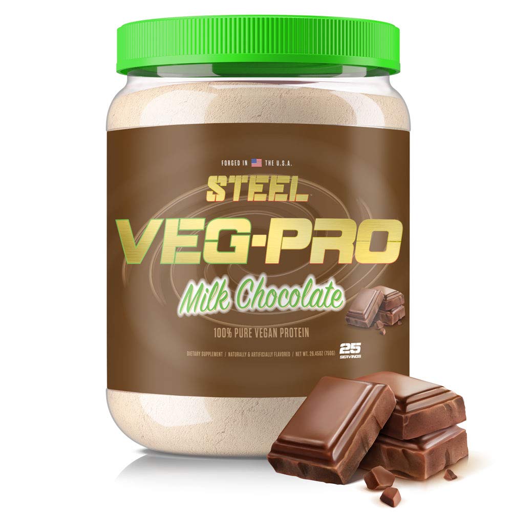Steel Kosttilskudd Veg-PRO | Vegansk Protein pulver, Melk Sjokolade | 25 Servings (1,65lbs) | Protein pulver med BCAA Aminosyre | Glutenfri | Non Dairy | Lav karbohydrat formel