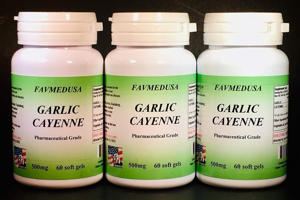 Hvitløk Cayenne, laget i USA - 180 (3x60) mykgels