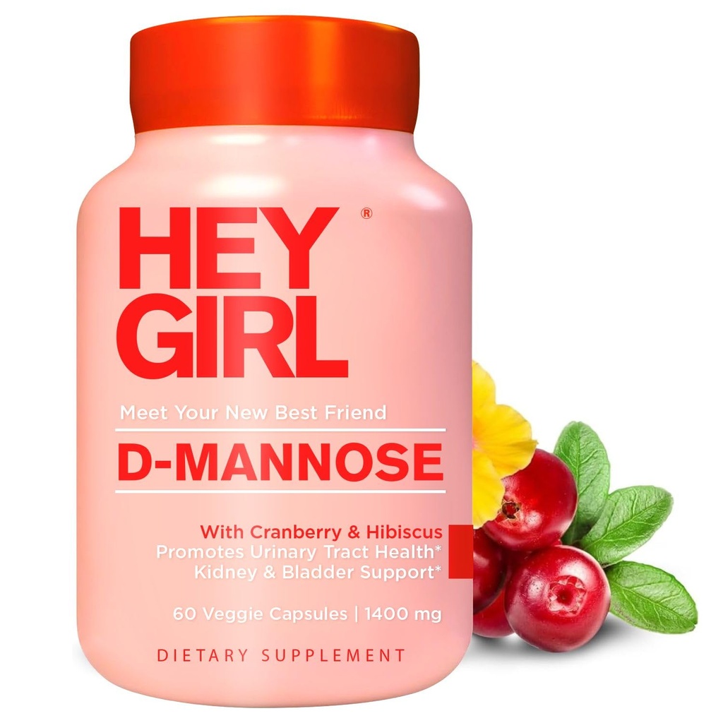 D Mannose Capsules - Fast-Acting UTI Supplement - Rense & Flush - med naturlig D-Mannose pulver, tranebær, Hibiscus & Dandelion - Alternativ til Cranberry for kvinner, 60 kapsler