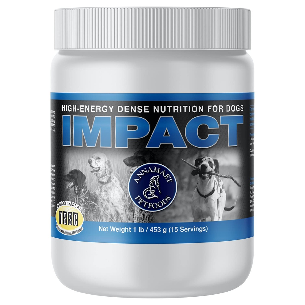 Annamaet Impact – Høy-Energy Dense Nutrition Supplement for hund - bidrar til å støtte sunn vekt i kaninatleter, post-surgiske hunder og hunder med rask metabolisme - 1 lb