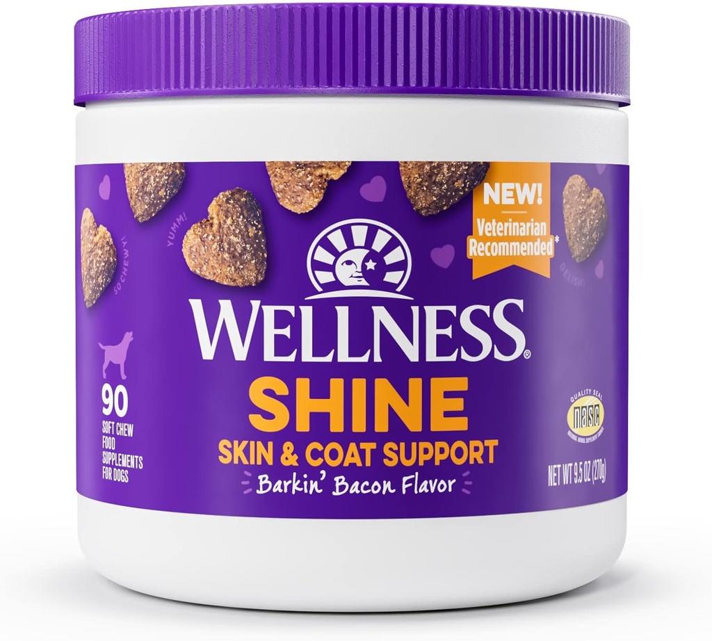 Velvære Barkin 'Bacon Flavored Mykt Chew Skin & Coat Kosttilskudd for hunder, 90 greve