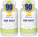 Våre daglige Vites L-Metylfolat 1mg / 1000mg Maks styrke aktiv folat, 5-MTHF, Filler gratis, Glutenfri, Ikke-GMO, Vegetariske kapsler 90 greve (pakke med 2)