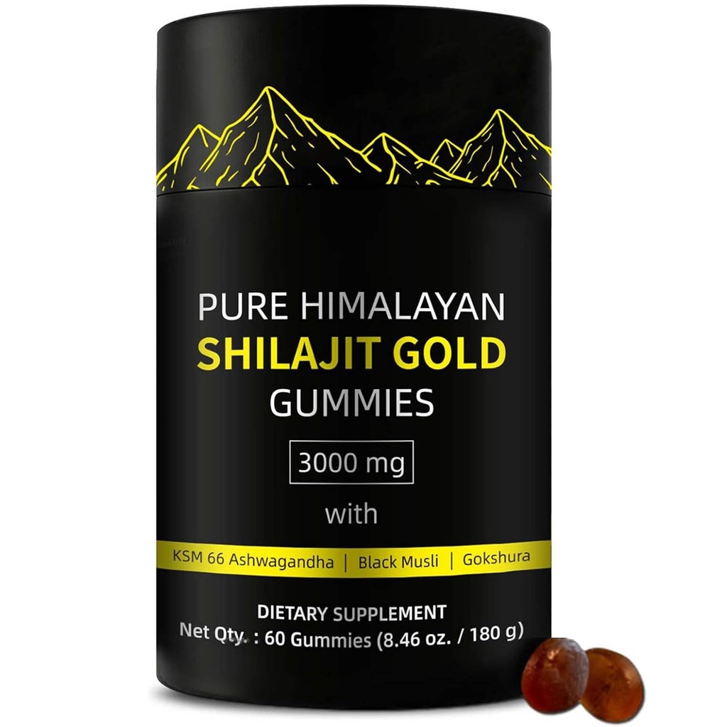 Shilajit Gummies Alpha Gummies for menn | Lab Testet Jeg Ingen Lagt Sukker | Ashwagandha, Gokshura | Fulvic Acid & 85+ Trace Minerals for menn, kvinner ikke-GMO | 60 Gummy