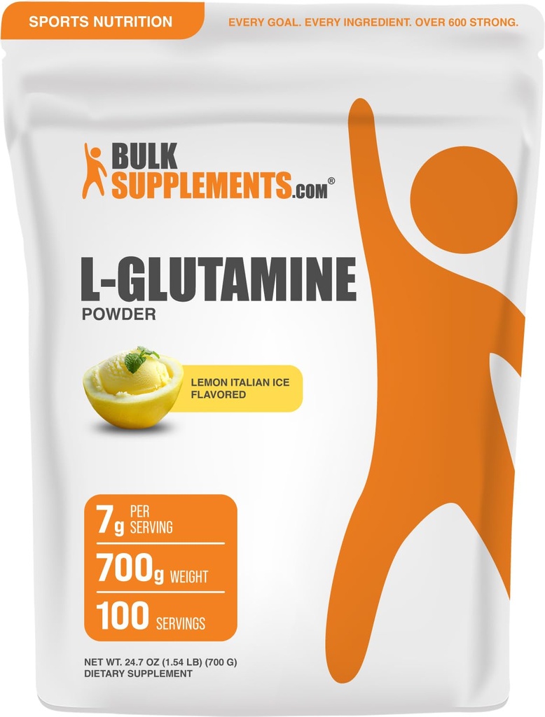 BulkSupplements.com L-Glutamin pulver - Glutamin Supplement, Aminosyre Supplement - sitron italiensk isflavor, 7g per servering, 700g (1,5 lbs) (Pack of 1)