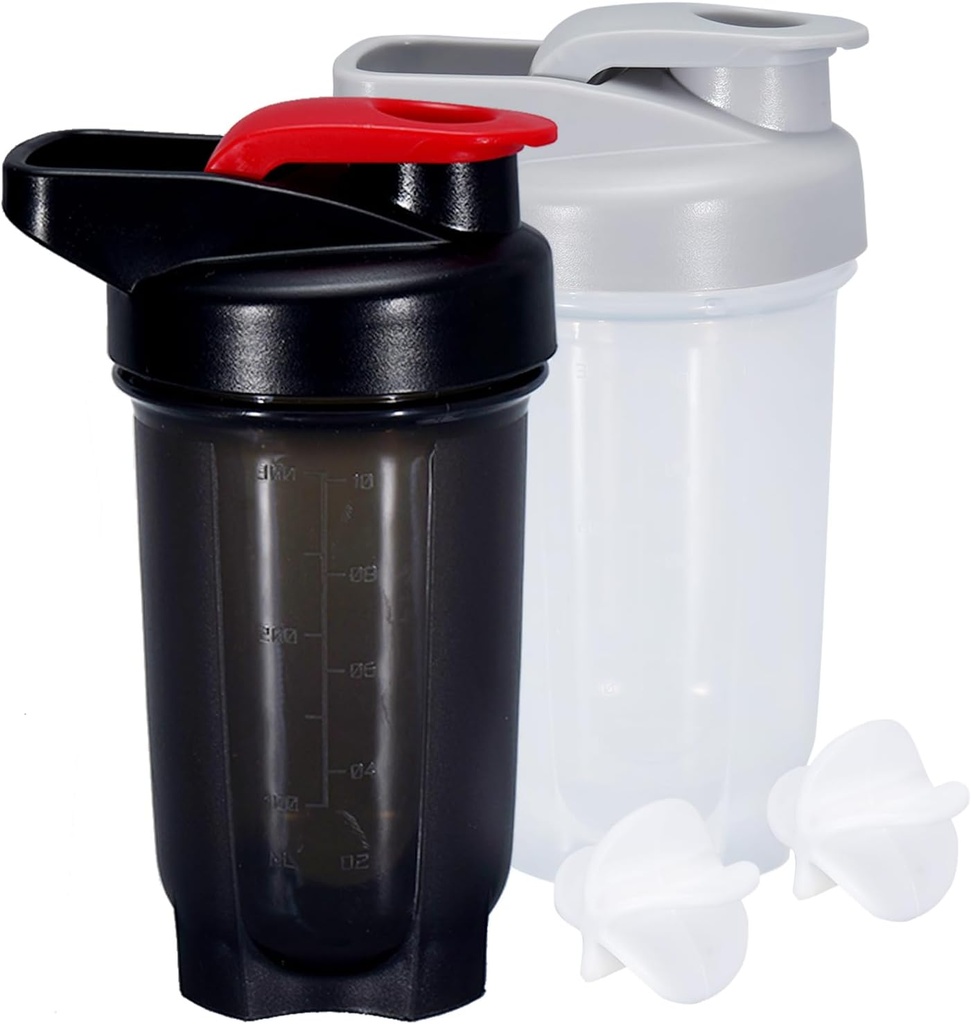 Shaker Flaske Protein Shakes Cup 10 Ounce Shaker Flaske med Whisk Balls, Protein Shake Flaske Set for Protein Mixes,Shakers for Protein Shakes, Shaker Cup, Protein Shaker, Black+Grey, 2PCS