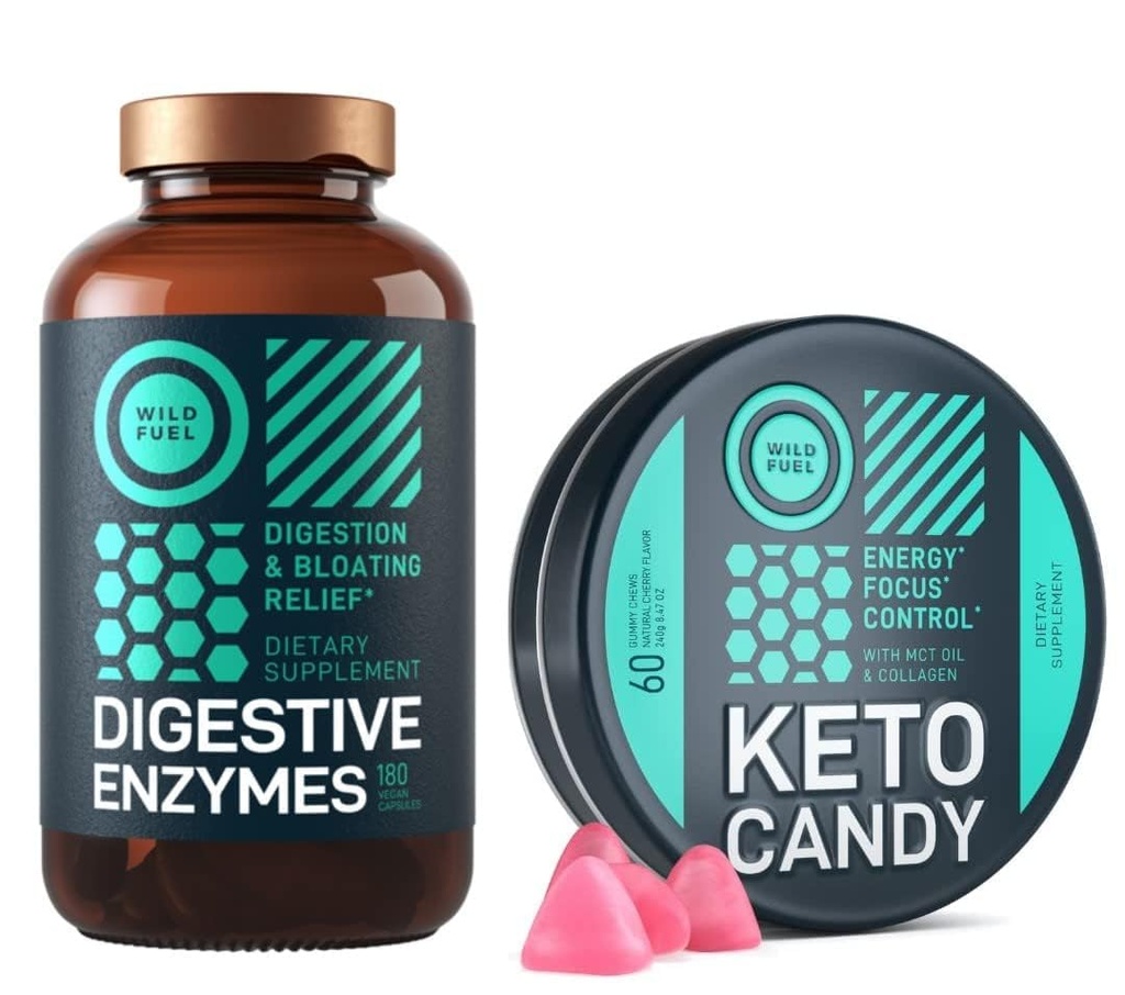 WILD FUEL Keto Candy med MCT olje og collagen og Digestive Enzymer med probiotiske og prebiotiske Bundle