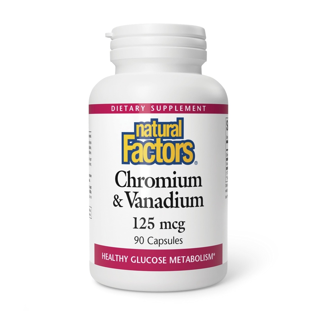 Naturlige faktorer, kromium og vanadium 125 mcg, støtter sunn metabolisme, 90 kapsler