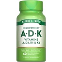 Naturens sannhet vitamin ADK ® 60 Softgels | Høy styrke av vitamin A, D3, K1 & K2 | Ikke-GMO & Glutenfri Supplement