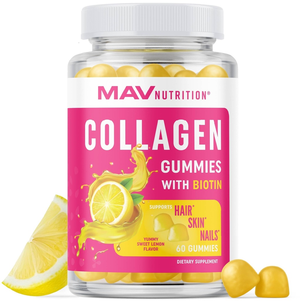 Samlaget Gummier for kvinner | 200 mg Hydrolysert kollagen + 2500mcg Biotin, med vitamin C, E & sink | Anti aldring, hårvekst, hud, sterke negler | Non-GMO Gummy Vitamin Supplements | 60 greve