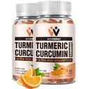 Turmeric Curcumin Gummies med Ginger & Black Pepper Extract - 2 Pack Tumeric Gummi Supplements for smertebetennelse Joint Weight Helse Support - Vegansk, Organisk, Gelatin-fri - for voksne og barn