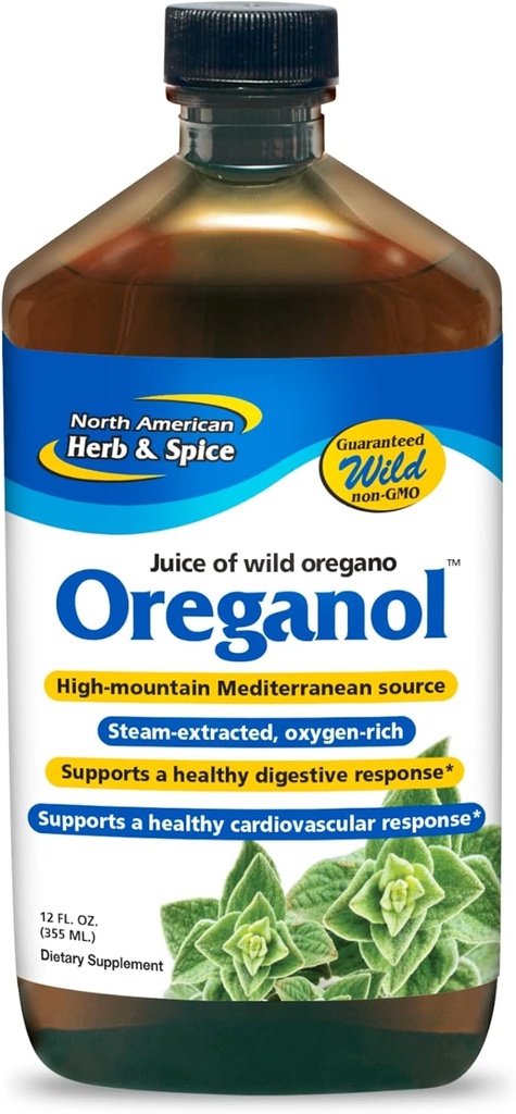 NORTH AMERIKAN HERB & SPICE Oreganol P73 Juice - 12 fl oz, Pakke med 5 - Wild Oregano olje - hjerte og digestiv helse - Nyre, Pancreas & Liver Support - Ikke-GMO - 865 Total Services