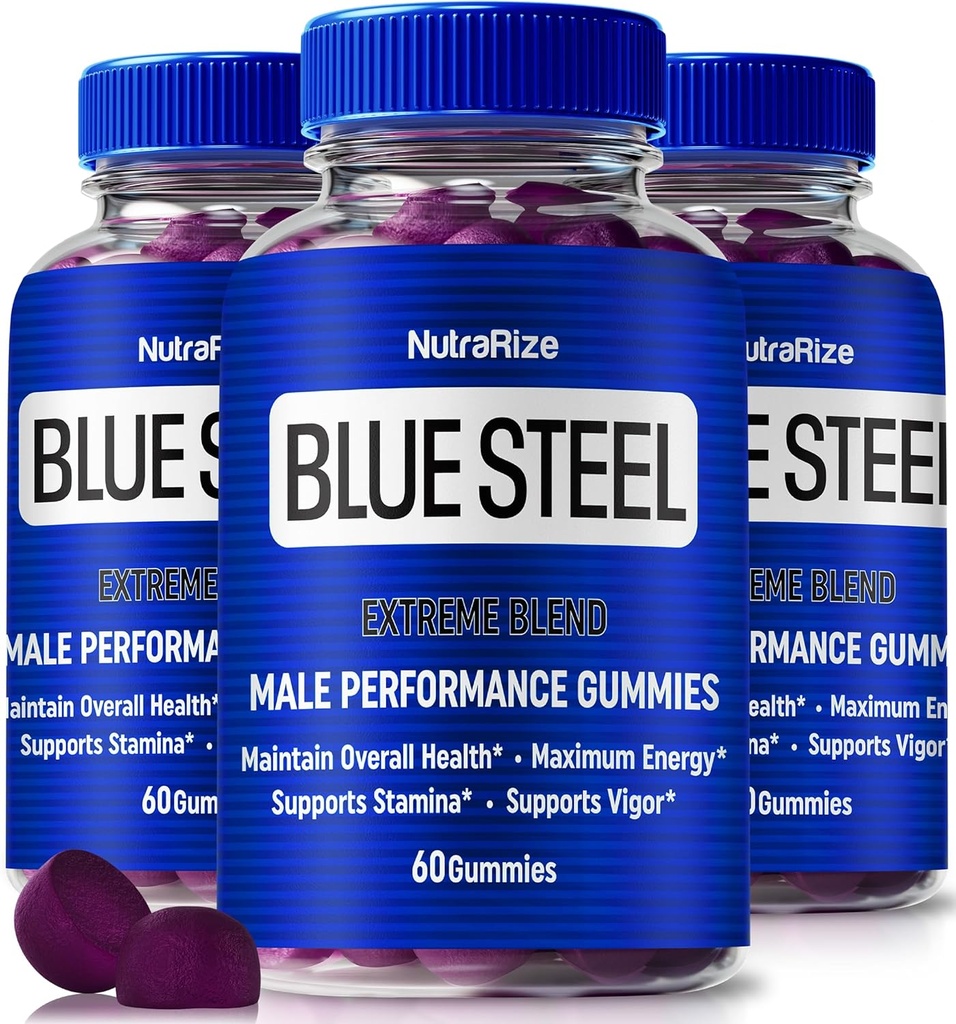 (3 Pakke) Blå Stål Gummies for menn, Daglig ernæring for å øke tillit og generell helse, Alt naturlig kosttilskudd for å støtte Peak ytelse, Offisiell Mann Gummy, BlueSteel anmeldelser (180 Gummies)