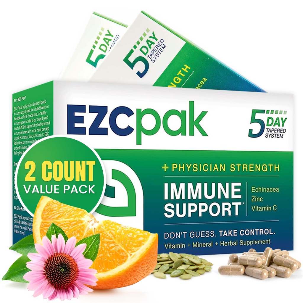 EZC Pak 5-dagers tapert immunstøtte Booster - Vitamin Immune Support Supplement, Echinacea, Zink Vitamin C, Immune Boosters for voksne - Immune Support Vitaminer (Pack of 2)