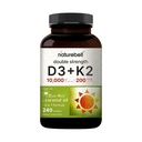 NatureBell vitamin dobbel styrke D3 + K2-240 Softgels - 10.000 IU Vitamin D & 200mcg K2 - Beinstyrke, immunfunksjon og kalsiumabsorpsjonsstøtte * - Kokosolje infundert