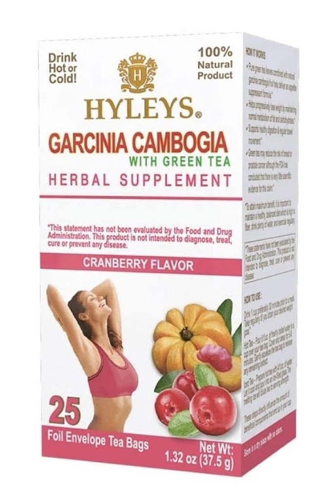 HYLEYS Te Garcinia Cambogia Grønn Te Cranberry Flavor - 25 Teposer (6 Pack - 150 Teposer Totalt)