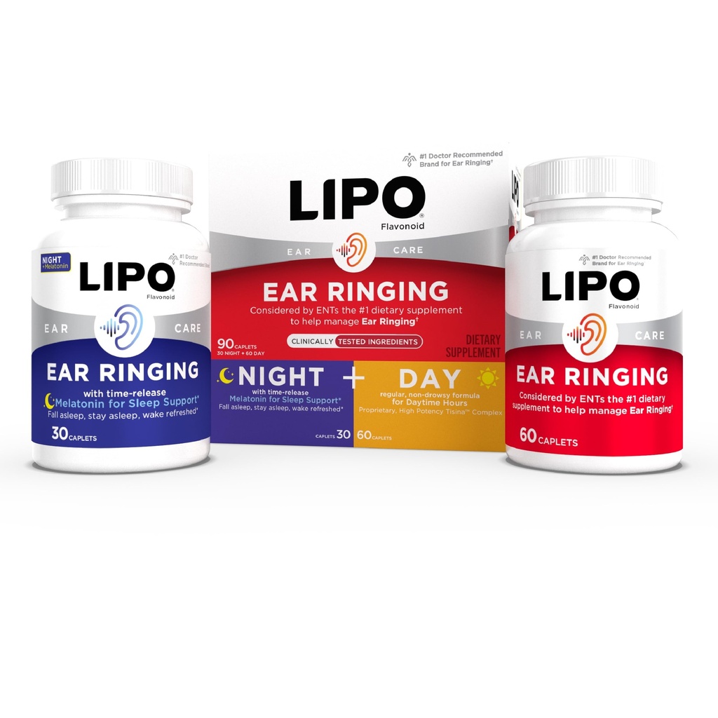 Lipo Flavonoid dag & natt Combo Kit, Tinnitus relief for ringing øre, Lipo Flavonoid Plus & Lipo Flavonoid Night med Melatonin & vitamin C, 90 kapler
