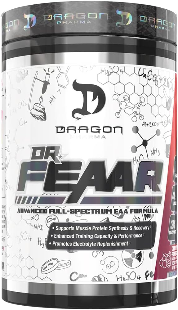 DRAGON PHARMA Dr. FEAAR® Advanced Full-Spectrum EAA Matrix, støtter Muskelproteinsyntese og gjenoppretting, forbedret treningskapasitet og ytelse (30 Serveringer, Cherry Pomegranate)