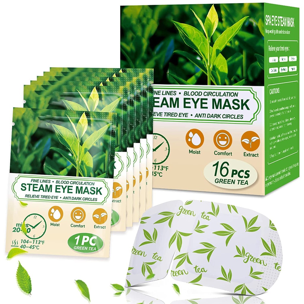 16 Pakker Damp Øyemasker for tørre øyne, Grønn Te Varm Øyemaske, Relief Eye tretthet & Puffy Øye, Moist Oppvarmingskompressor for øyne, Selvoppvarmet Øyemaske, Disposable Reise Essentials & Relaxation Sets