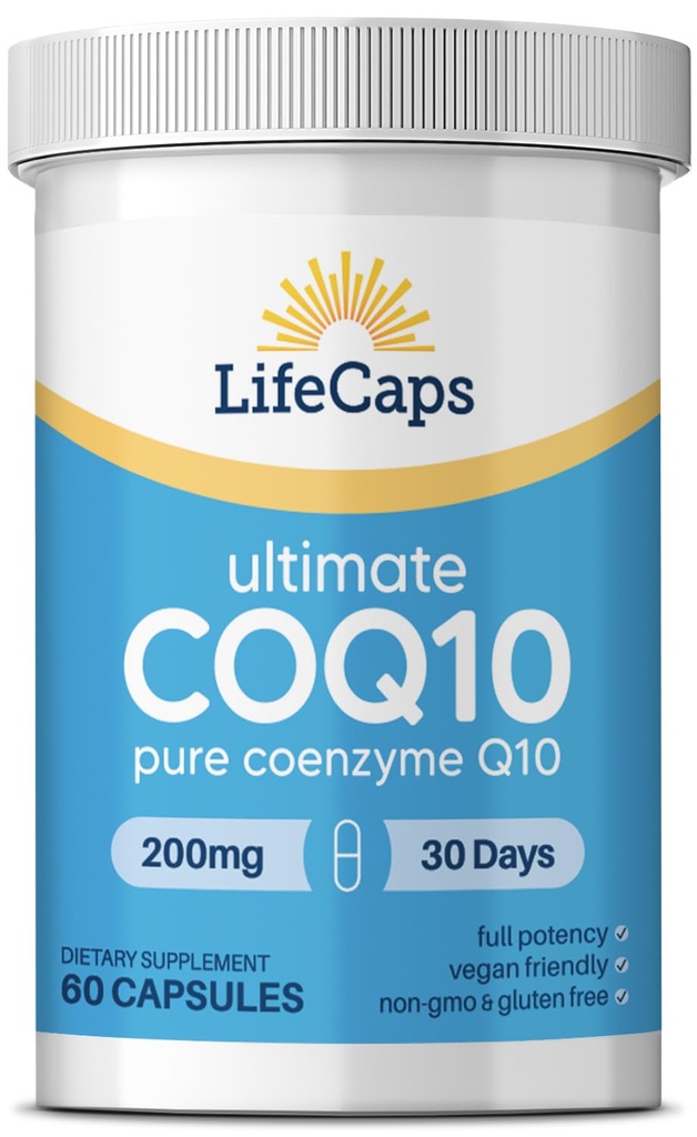 LifeCaps CoQ10 200mg - Ultimate CoQ10 - Ultimate høy absorpsjon Q10 kosttilskudd - 60 greve