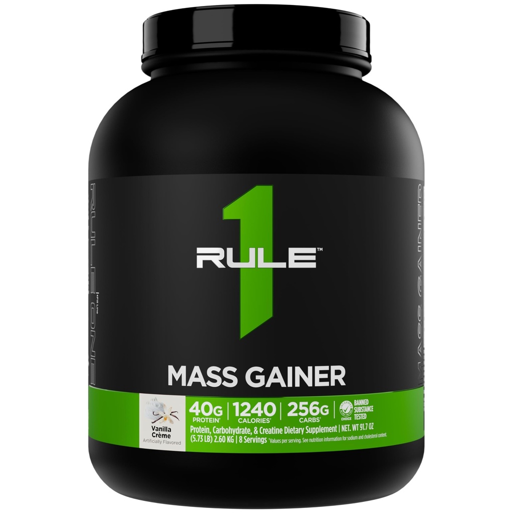 Regel 1 Mass Gainer - høy-kalori vekt gevinst formel med 1,220 + kalorier, 250 g + kompleks carb blanding, 40g all-whey protein per servering (8 serveringer, Vanilla Crème)
