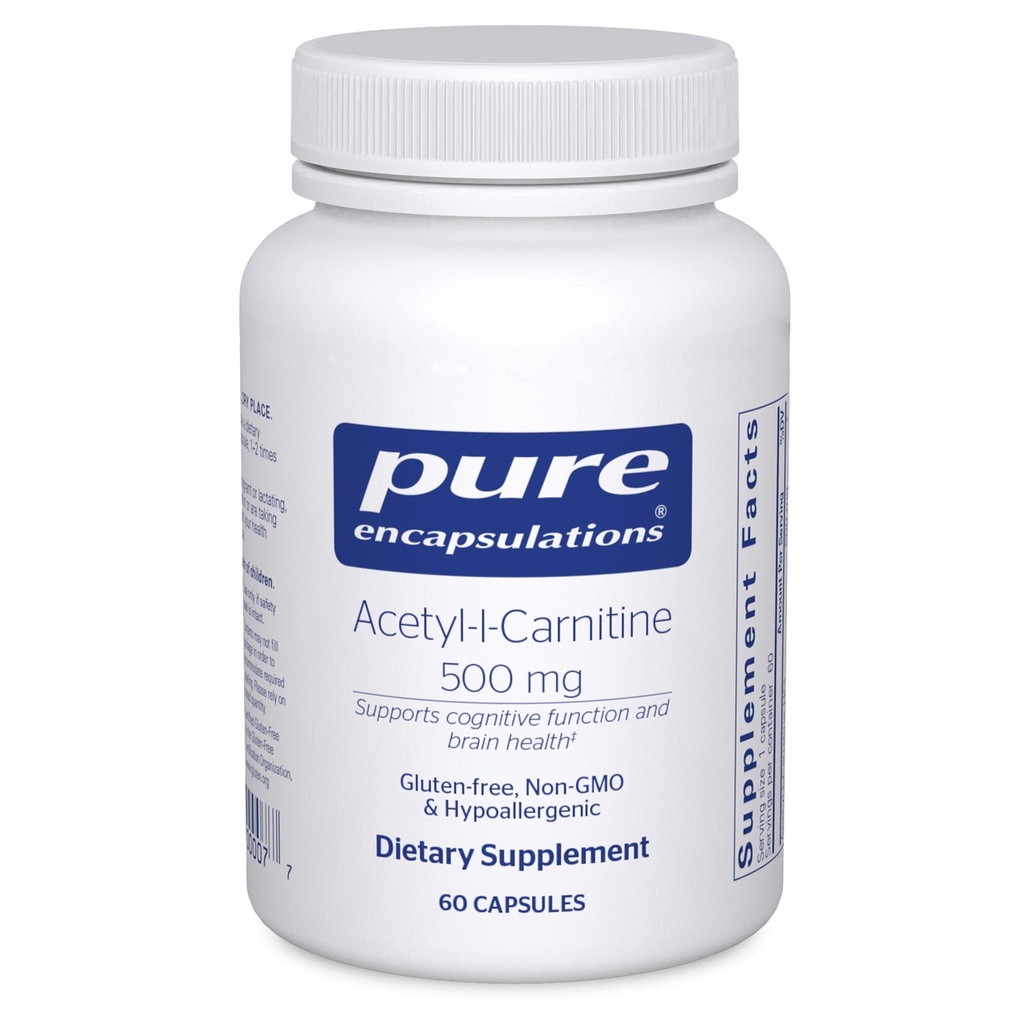Ren innkapslinger Acetyl-L-Carnitine 500 mg - Minne & Brain Supplement - Brain Support & Focus* - Glutenfri og ikke-GMO - 60 Kapsler