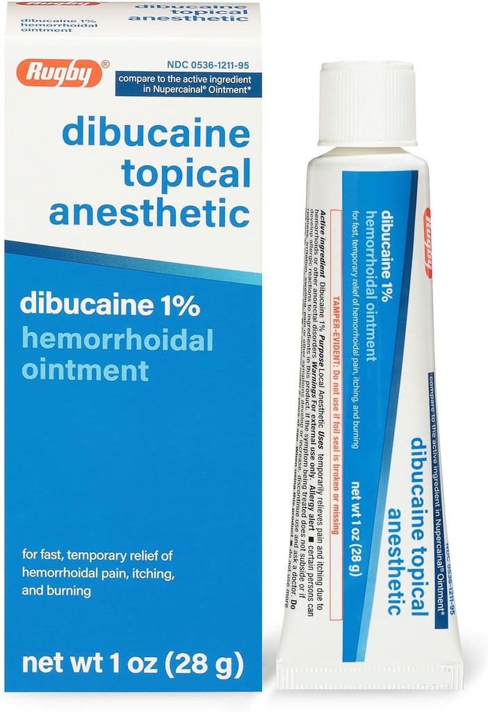 Rugby Dibucaine Topical Anestetisk 1% Hemorroid Ointment - smerte lindring krem for kløe og brenne, hemorroid behandling, anti kløe krem 1 Oz (1 pakke)