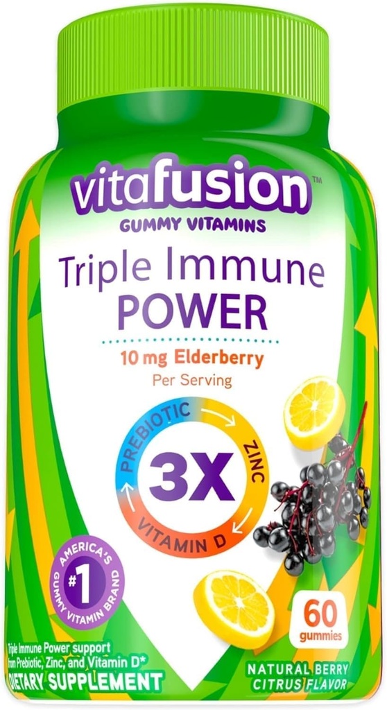 Trippel immunkraft Gummy vitaminer Kompatible med Vitafusion, 60ct-L8