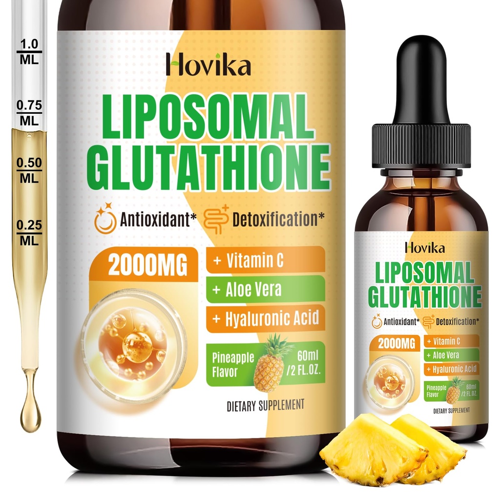 Liposomal Glutathion Supplement 2000mg, flytende glutathion dropper med vitamin C, Master Antioksidanter for immunsystem, Aging Defense, Hud helse, Liver Detox -Superior Absorpsjon, Pineapple 2 Fl Oz