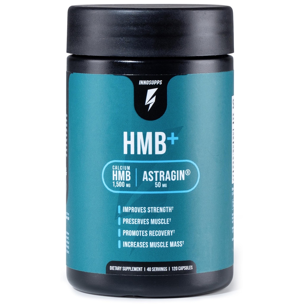 InnoSupps HMB+ | 1500mg HMB (Beta-Hydroxy Metylbutyrat) & 50mg Astragin | Forbedret absorpsjon, bevarer muskel, fremmer gjenoppretting, øke lean muskelmasse | Glutenfri - 120 Veggie kapsler