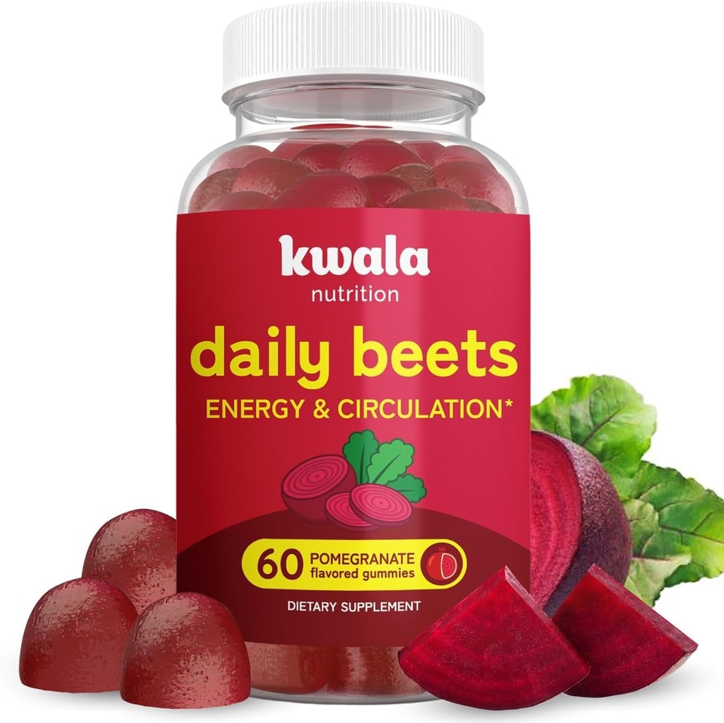 Beet Gummies for energi, nitric oksid og hjerte helse | Super nitric oksid Supplement med kornfrøekstrakt | Pomegranate Flavor | Vegan, ikke-GMO | 60 Beet Chews, Chewables