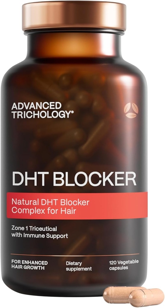 Advanced Trichology DHT Blocker - Hårvekst Supplement for genetisk tynnelse for menn og kvinner | Godkjent* av American Hair Loss Association - 120 greve (pakke av 1)