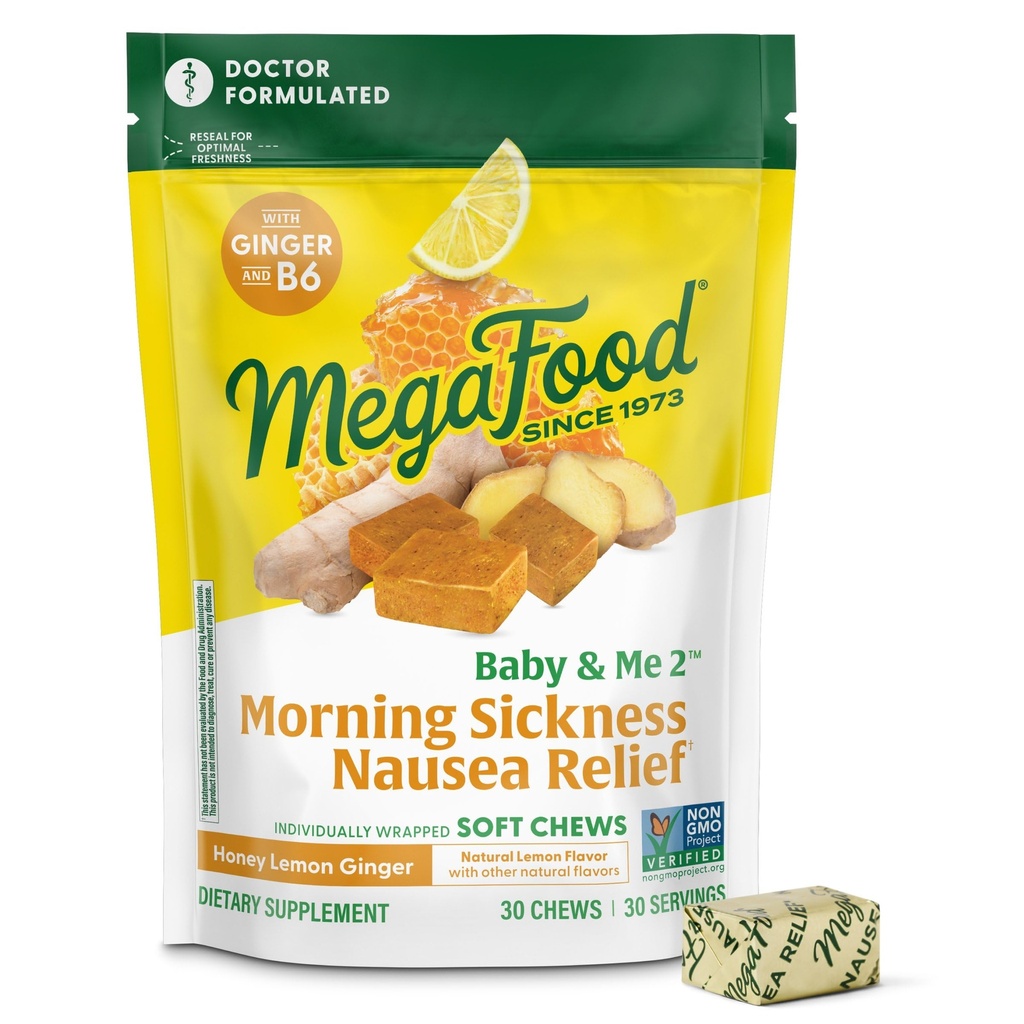 MegaFood baby & meg prenatal morgen sykelighet relief, Ginger Chews, med vitamin B6, laget uten 9 matallergier, honning sitron ginger flavor, 30 Chews