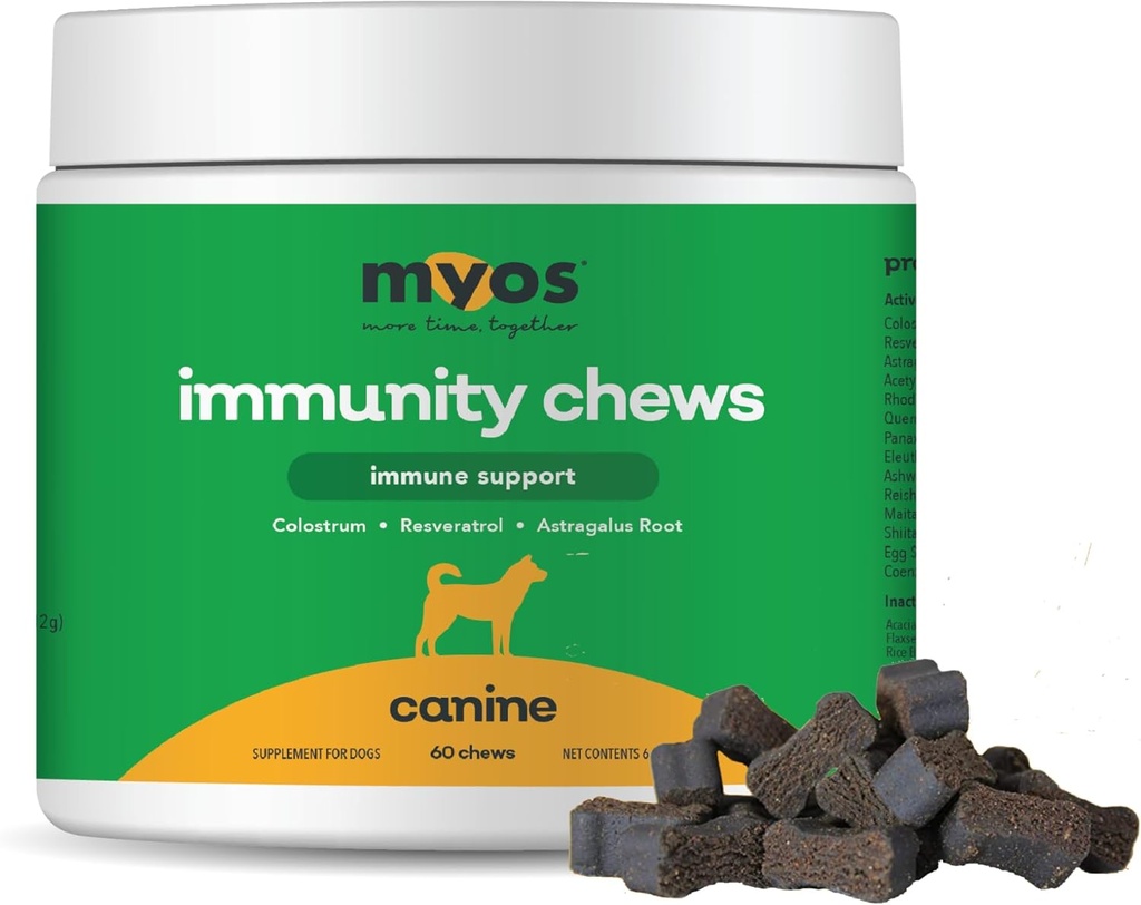 MYOS immunitet Chew for hunder - immunsystem støtte, antioksidanter, hjelper Cellular helse og vitalitet- med Colostrum, Resveratrol, Astragalus Root og Moshrooms- Daily Chewable Supplement