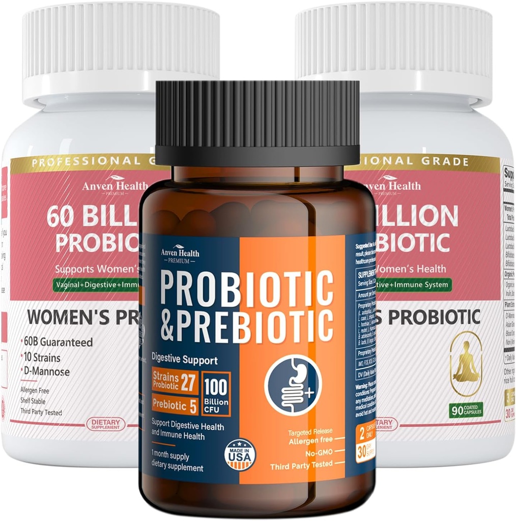 Gut Health Support Bundle: 2 flasker av kvinners probiotika + 1 flaske av universelle probiotika - Digestive, urin- og immunhelse for menn og kvinner