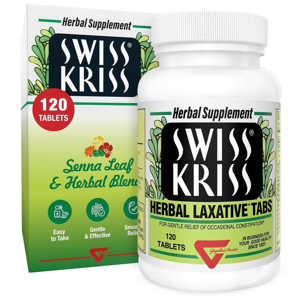 Sveitsiske Kris Herbal Laxative Tabletter, Gentle & Naturlige Laxatives for Discount Relief for voksne og barn over alder 6, arbeider i 6-12 timer, Senna Laxative, 120 tabletter Totalt