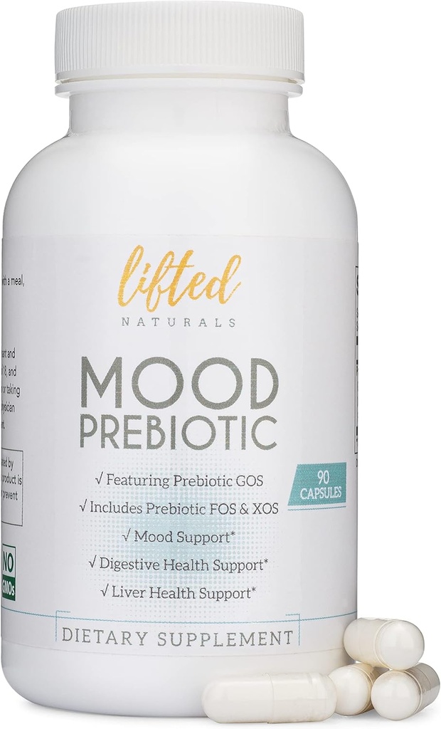 Løftet Naturals Mood Prebiotic Prebiotic Fiber Supplement - 90 Kapsler - Funksjoner Prebiotic GOS, Plus Prebiotic XOS og FOS - Naturlig Mood, Immun & Digestive Support