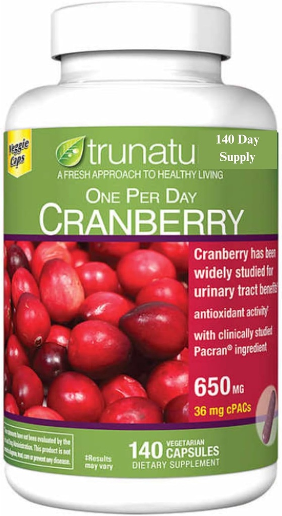 Pacran Cranberry 650 mg, 140 vegetariske kapsler + bunke med ukentlig pilleorganisator (2 elementer)