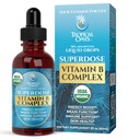 Superdose organisk vitamin B-komplekset flytende | 125 000% DV-vitamin B12, B6, Biotin, Niacin, Folate | Energi, Hjerne Helse, Immunstøtte | USDA Økologisk, Vegan, Ikke-GMO | 60 Serv, 2 Mo.