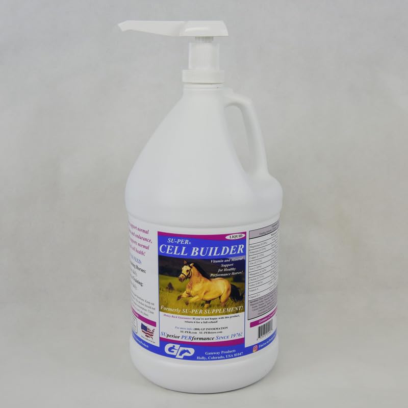 SU-PER Cell Builder Horse Supplement - høy jern vitamin Mineral Equine blodbuilder flytende for ytelse hester - 1 gallon + pumpe