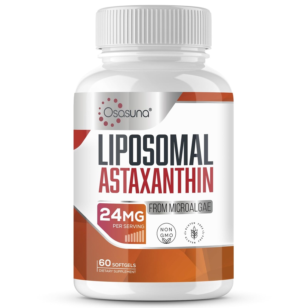 Liposomal Astaxanthin Supplement 24 MG, maksimal absorpsjon, antioksidant sterkere enn VIT C, ikke-GMO & Glutenfri - 60 Softgels(2 måneders forsyning)