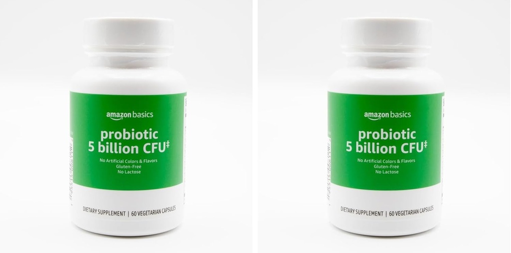 Basics Probiotic 5 milliarder CFU, 8 probiotiske stammer med 60 mg prebiotisk blanding, 60 teller vegetariske kapsler, 2 måneders forsyning, støtter sunn digestion (tidligere Solimo) (Pack of 2)