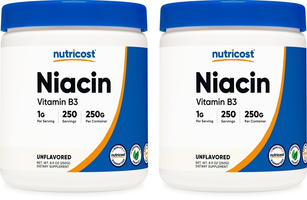 Nutricost Niacin vitamin B3 pulver 250G (2 pakke) - 500 gram - 1G Per Serving (Scoop inkludert)