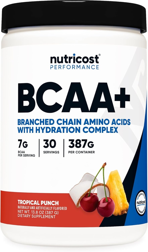 Nutricost BCAA + Hydration Powder (Tropisk Punch) 30 serveringer - grened kjede Aminosyrer med Hydration Complex - Glutenfri, ikke-GMO