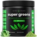 NutraChamps Super Greens Powder Premium Superfood ® 20+ organisk grønn grønn grønn grønn grønn mat hele maten, hvetegras, spirulina, klorella | antioksidant, digestive enzyme & probiotiske blandinger (9,0 Oz, uovertruffen)