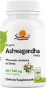 Sewanti Organic Ashwagandha Capsules - Naturlig Stress Relief & Energi Økning - Diett Supplement Høy potens Ekstract 60 Vegan Kapsler - 500 mg