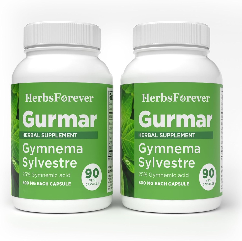 Herbsforever Gurmar Kapsler – Gymnema Sylvestre – Herbal Supplement – 90 Kapsler (pakke med 2)