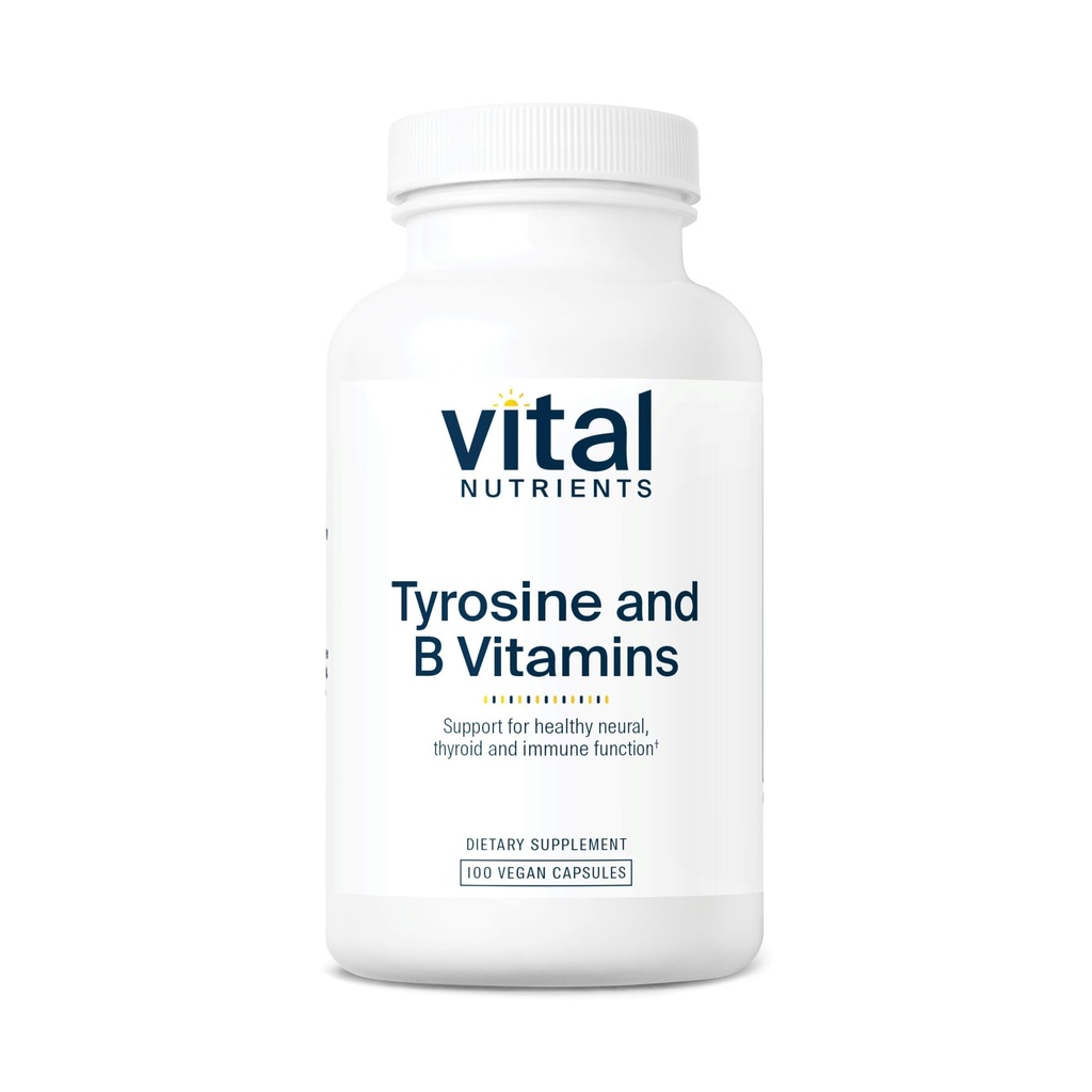 Vitale næringsstoffer Tyrosin og B vitaminer | Thyroid, immun, og Nerve støtte formel | Adrenal støttekompleks | Gluten, Dairy, Soya Free | Ikke-GMO | 100 kapsler
