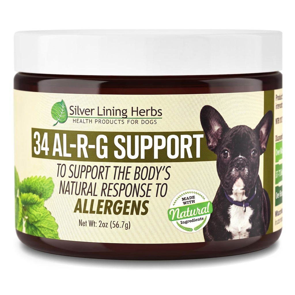Silver Lining Urter 34 Canine Al-R-G - Herbal Allergi Supplement for hunder - Naturlig Allergi Støtte for hunder - Øker en hunds sunn, normal og naturlig respons på Allergens - 2 Ounce Jar